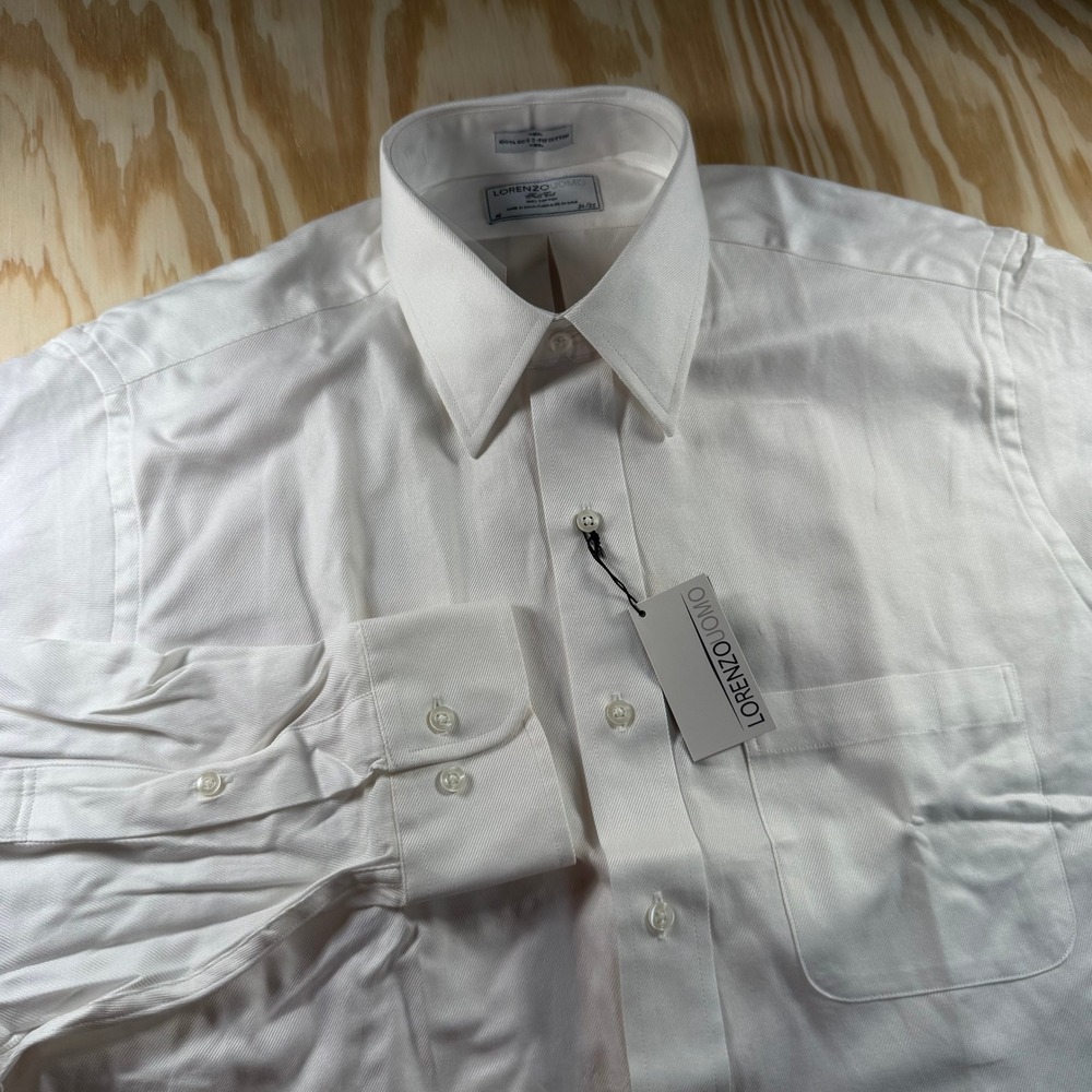 Lorenzo Uomo Mens White 100% Cotton Full Cut Dress Shirt 16 34/35 NWT
